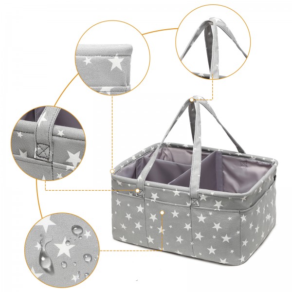 EB2048 - Kono Baby Nappy Caddy Organiser With Storage - Star Print Grey